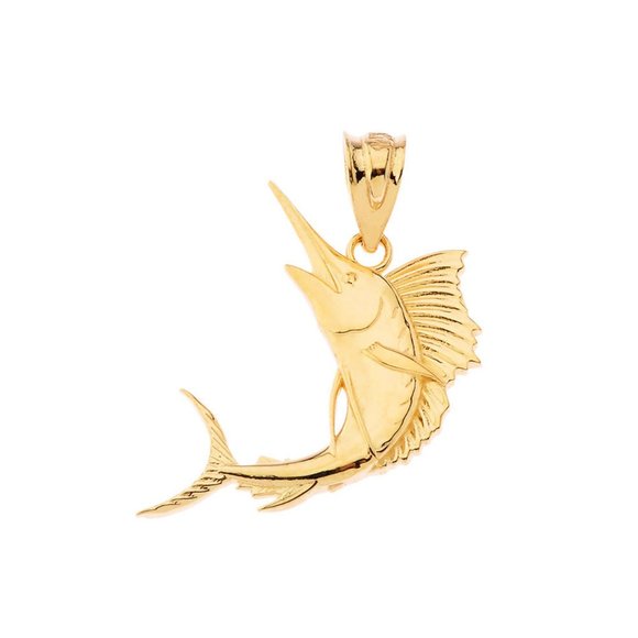 Solid 14k Gold Swordfish Pendant Charm - Yellow, Rose, or White Gold
